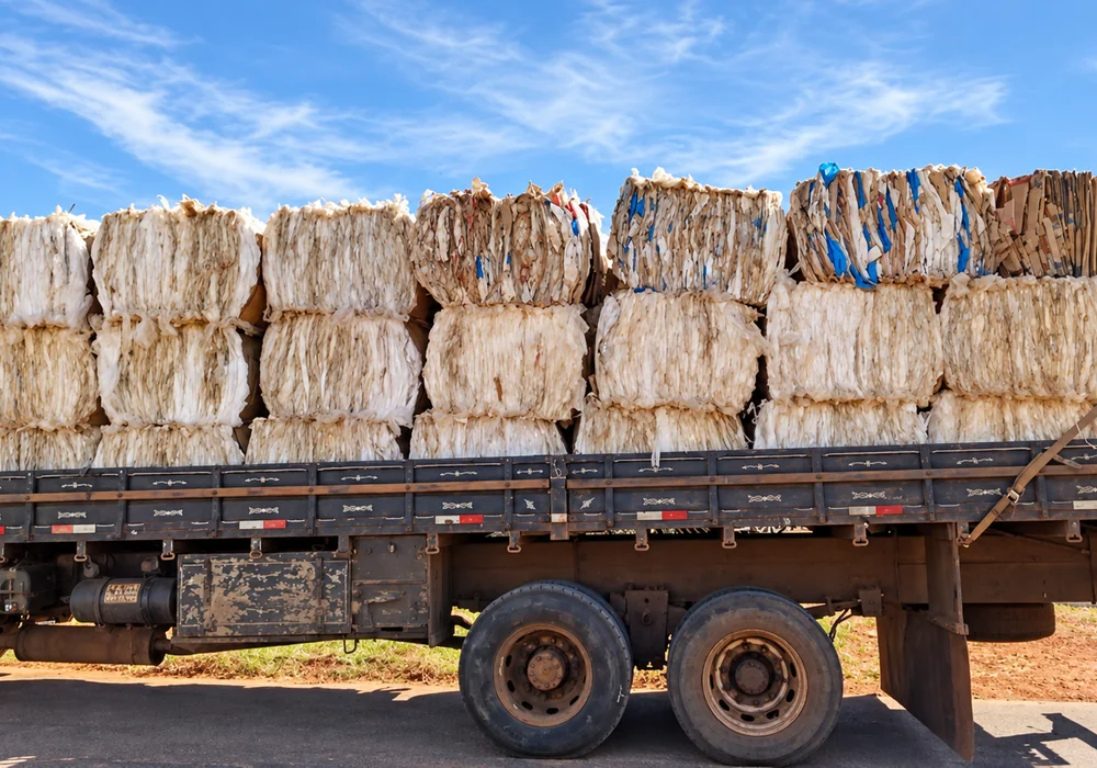Transporte de fardos de material reciclável
